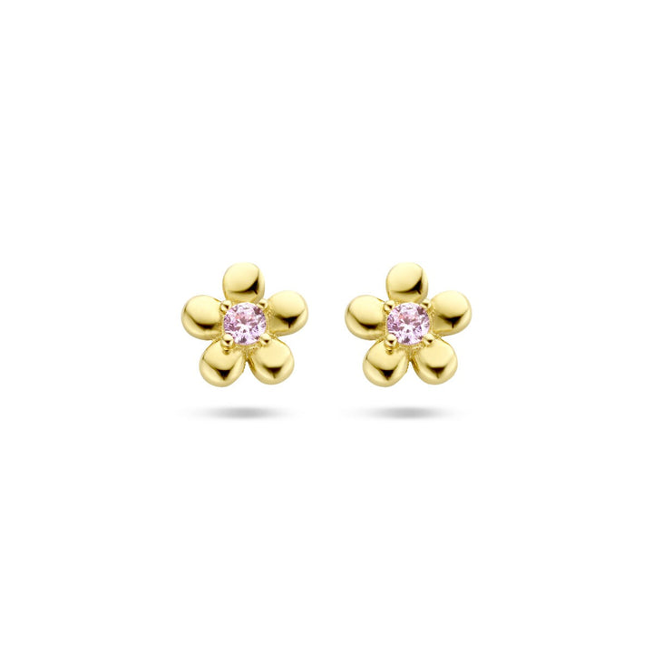 Ohrstecker Blume rosa Zirkonia 14K Gelbgold