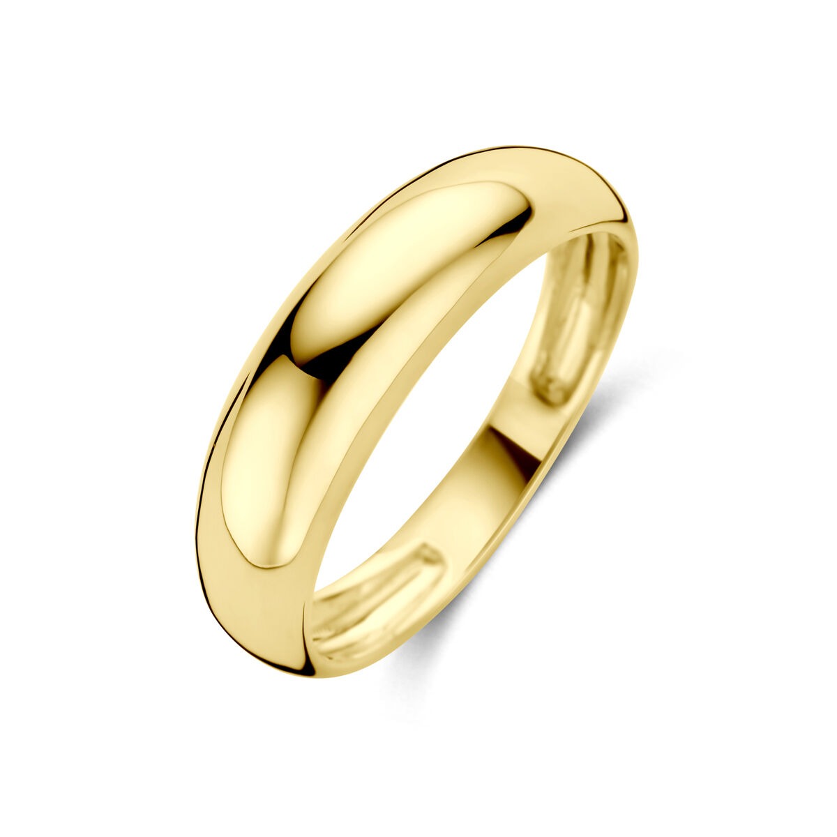 Damenring aus 14 Karat Gelbgold, 5,5 mm breit, mit glänzender Oberfläche und geschwungener Form