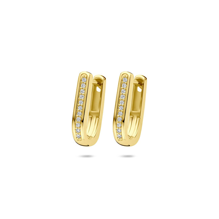 14k Geelgouden klapoorringen met diamant – 0.10 ct, 15 x 3 mm