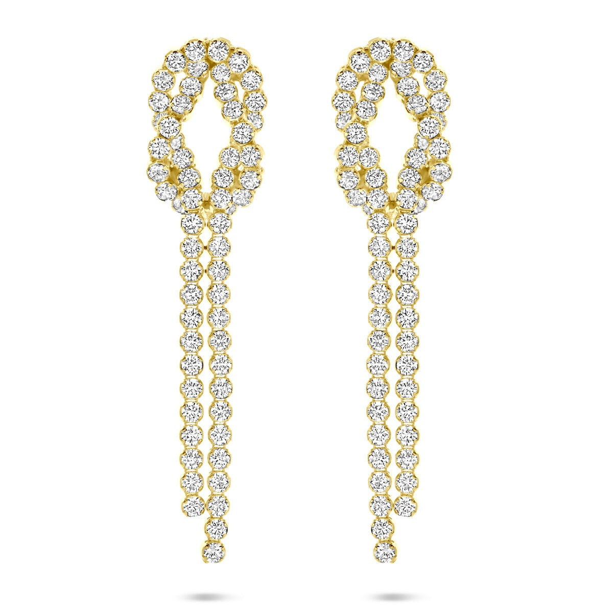 Vergoldete Silberohrringe mit Zirkonia, 53 mm lang, in ovaler Form mit hängenden Ketten.