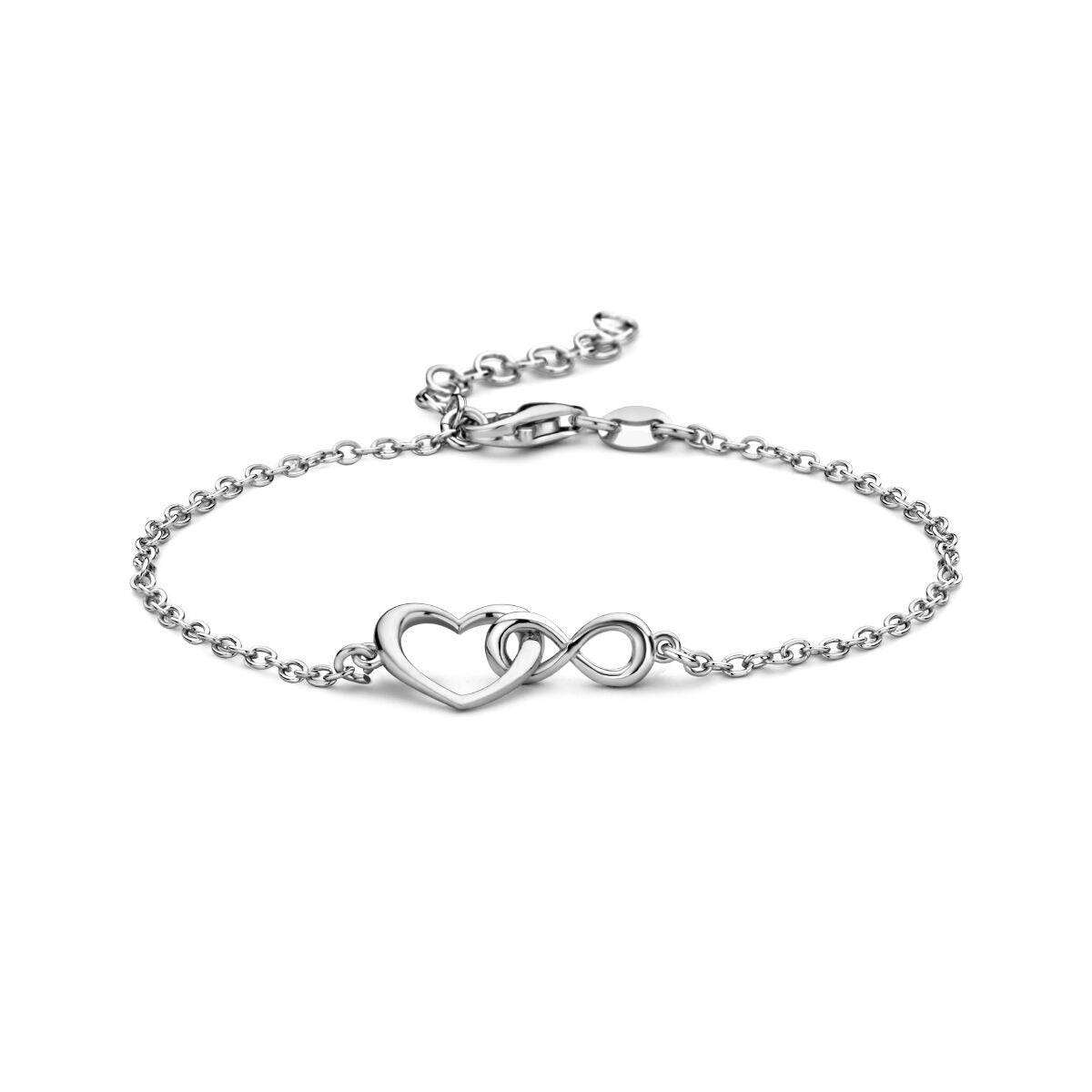 Armband aus rhodiniertem 925 Silber mit Herz und Unendlichkeitssymbol