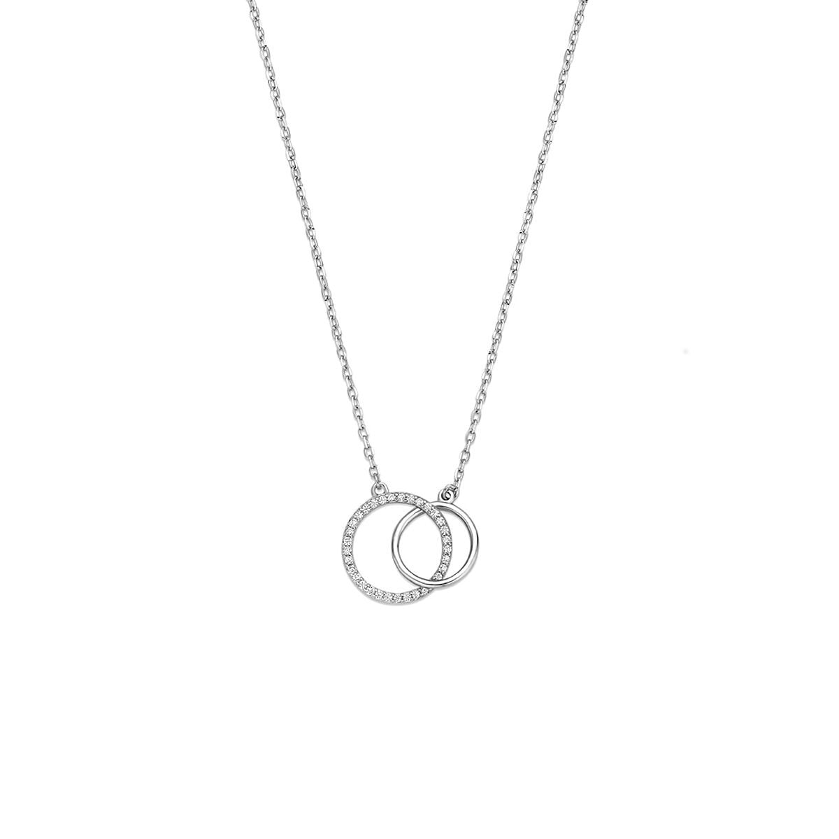 Silberne Kette mit zwei Ringen, einer mit Zirkonia, rhodiniert, Länge 41-43-45 cm