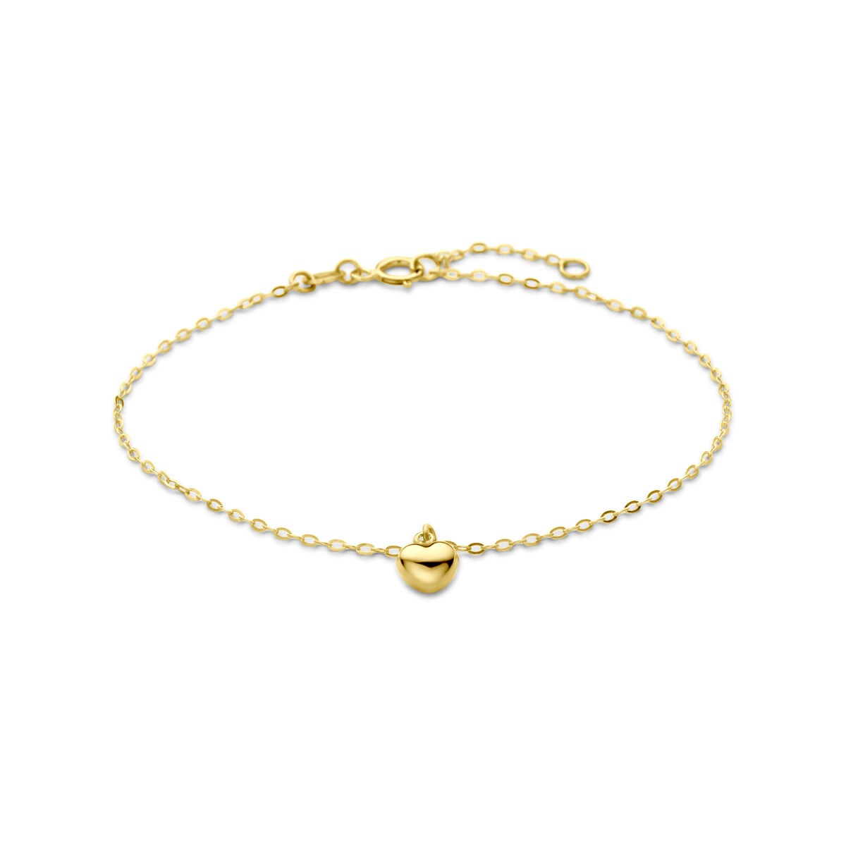 Armband aus 14k Gelbgold mit Herzanhänger und feiner Gliederkette