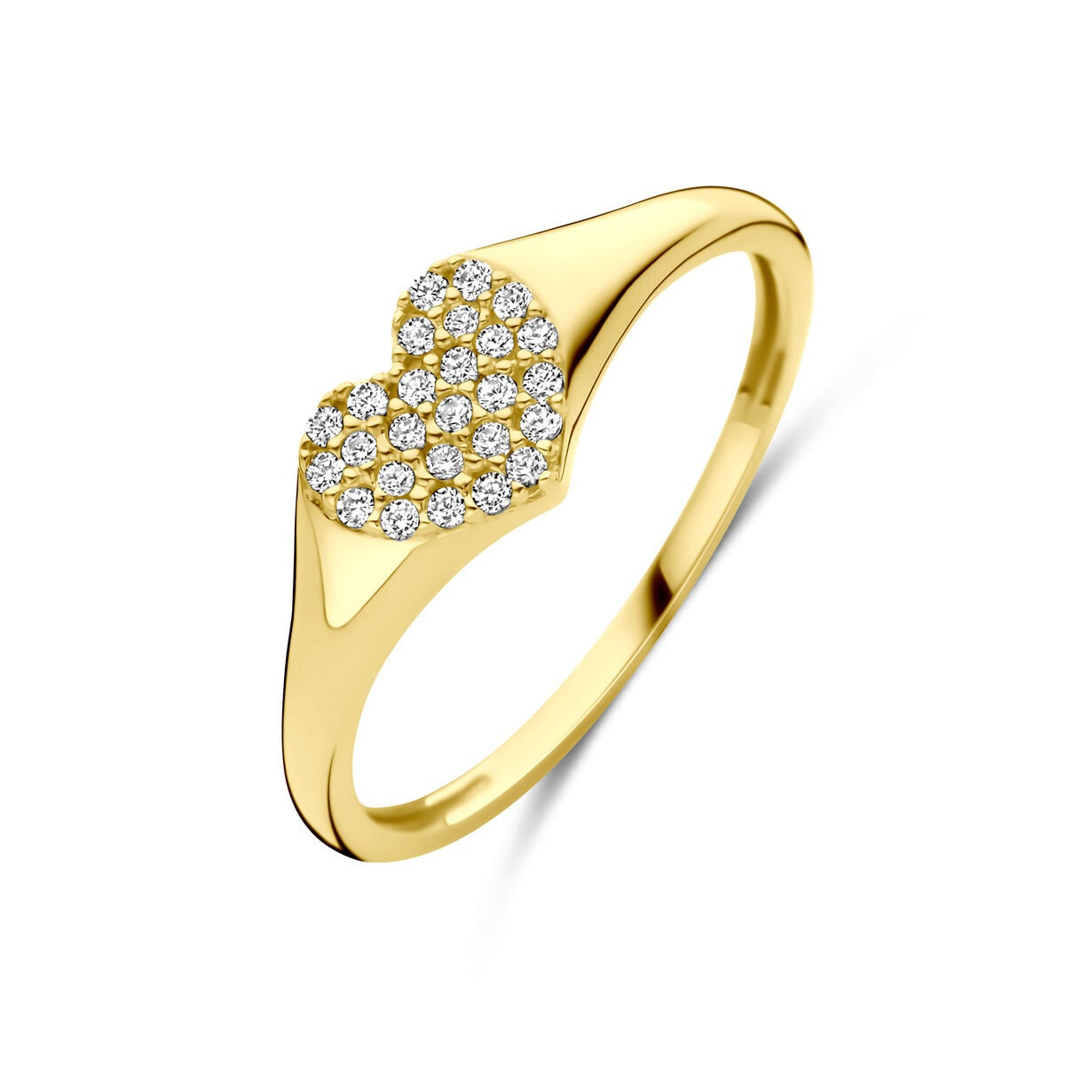 Ring aus 14k Gold mit Herz aus Zirkonia, 6 mm breit, glänzende Oberfläche und funkelnde Steine
