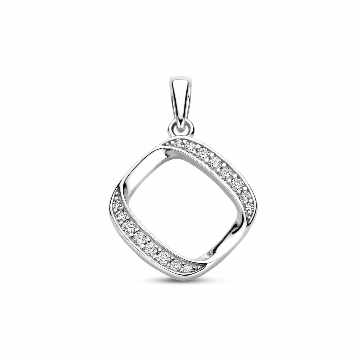Hänger aus rhodiniertem 925 Silber mit Zirkonia, quadratische Form, 23 mm groß