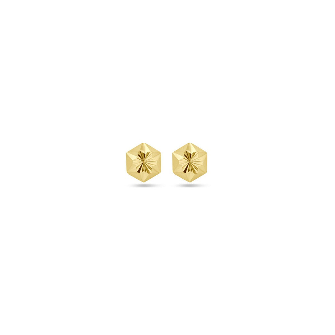 9k Geelgouden oorknopjes zeshoek gediamanteerd
