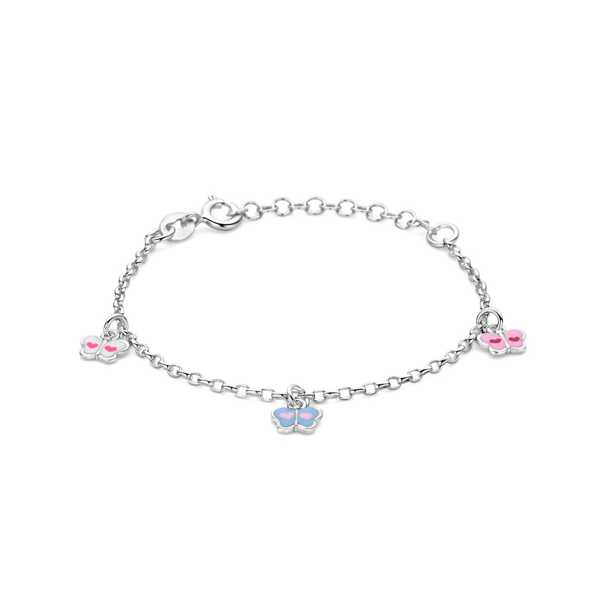 Kinderarmband aus rhodiniertem 925er Silber mit bunten Emaille-Schmetterlingen