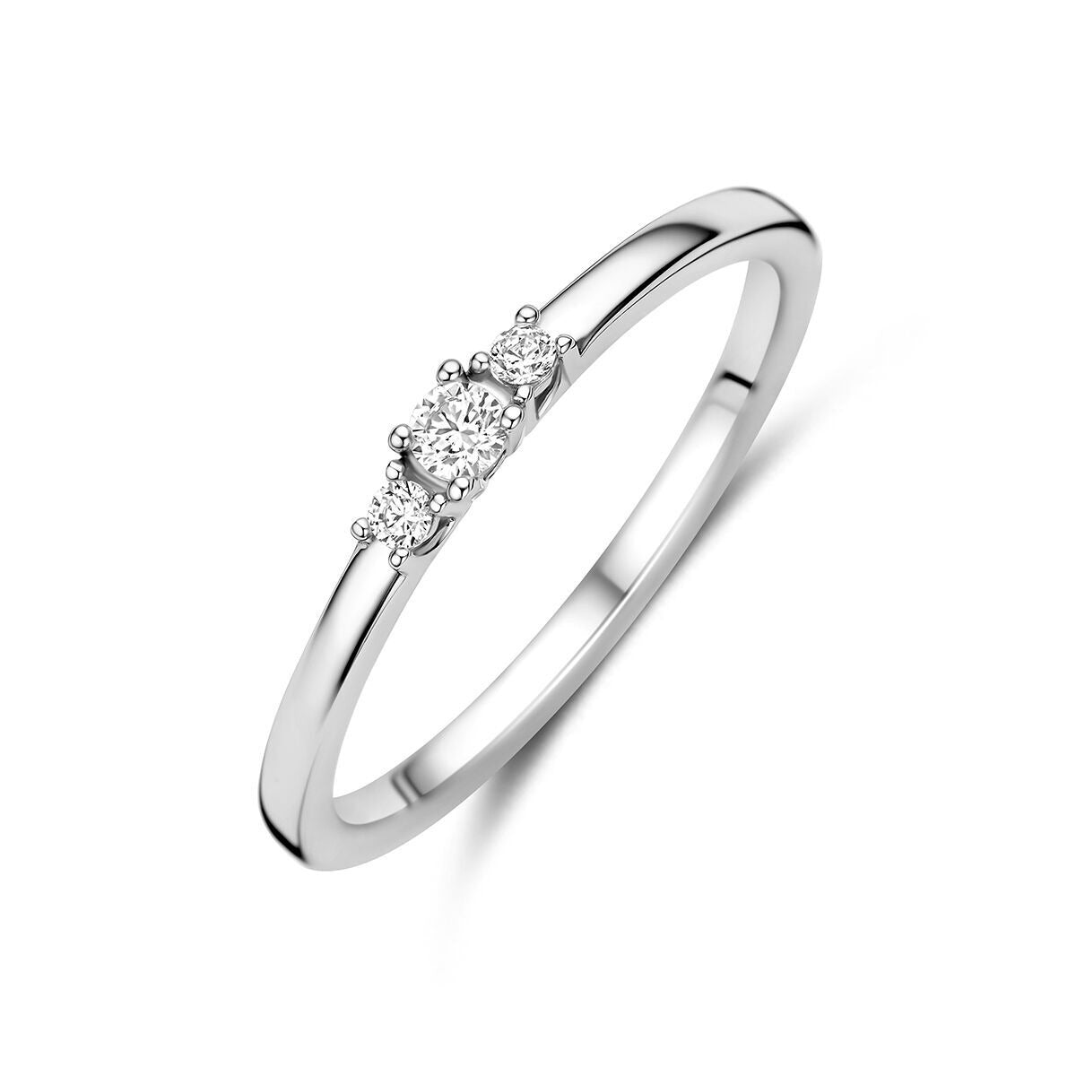 Ring aus rhodiniertem 925 Silber mit Zirkonia, schmaler Band und ovalem Zirkonia-Stein in der Mitte