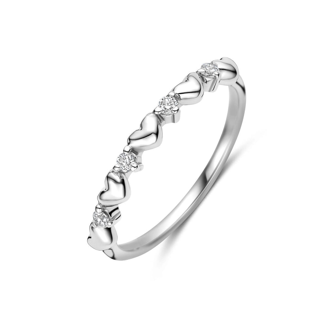 Gerhodineerd 925 zilveren ring met hartjes en zirkonia