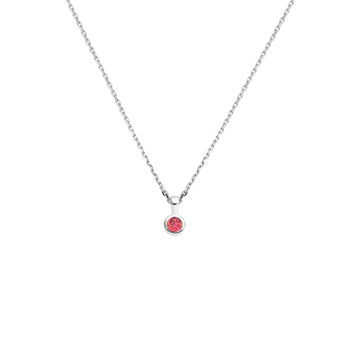 Gerhodineerd zilveren collier met geboortesteen roze toermalijn