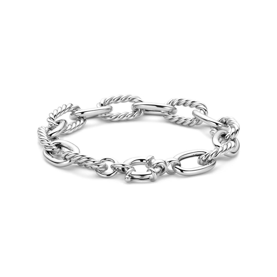 Gerhodineerd zilveren schakelarmband met groot veerslot