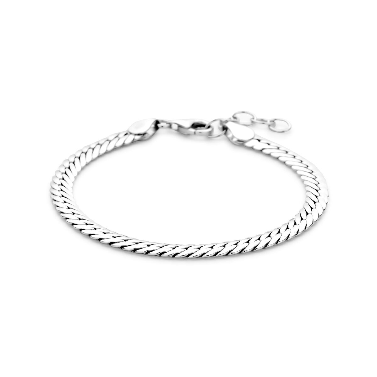 Armband aus rhodiniertem 925 Silber mit Gourmette-Gliedern, Länge 17–20 cm