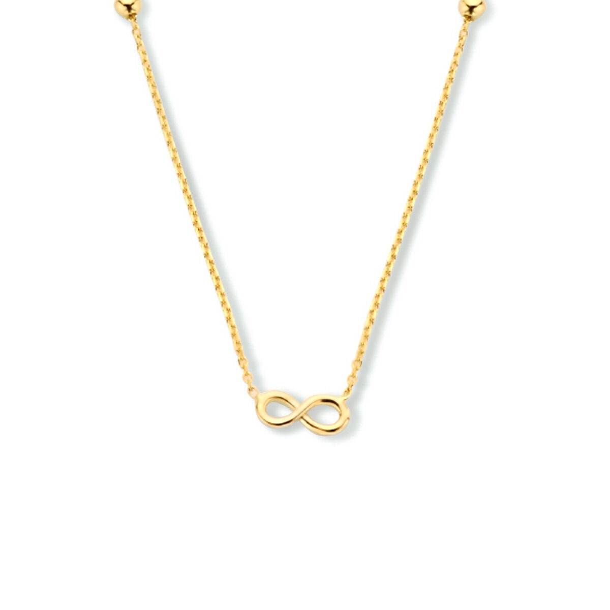 Collier aus 9 Karat Gelbgold mit Infinity-Anhänger und kleinen Kugeln