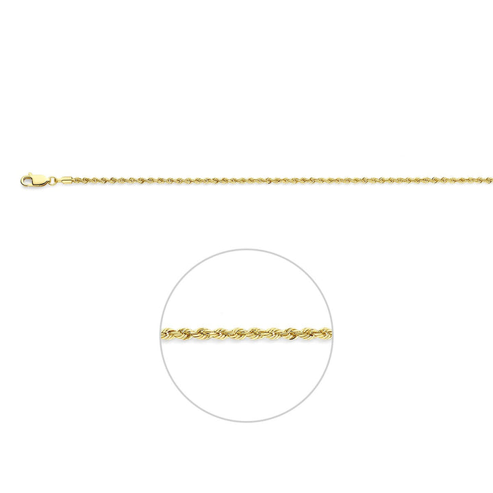 9k Geelgouden dames collier met koord schakel – 2 mm breed
