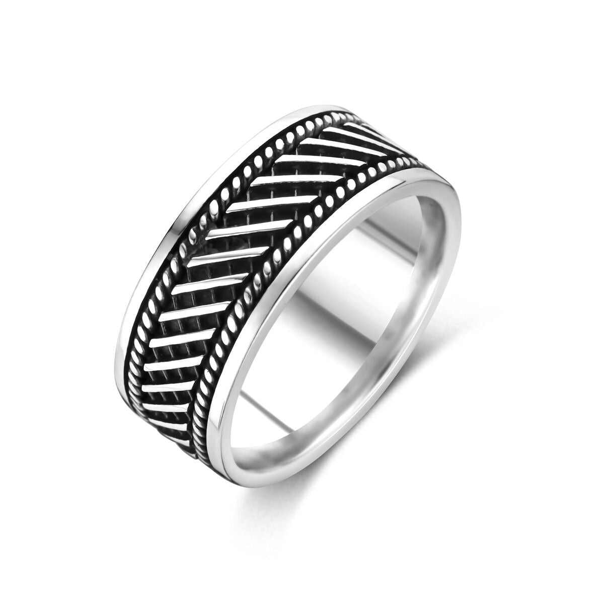 Breite Herrenring aus oxidiertem Silber mit strukturiertem Design und 10 mm Breite
