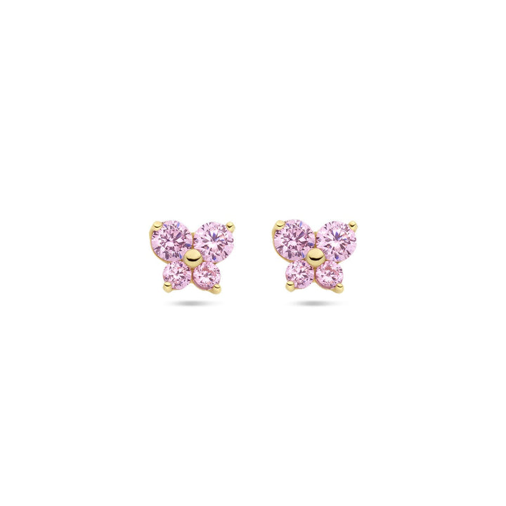Schmetterlings-Ohrstecker mit rosa Zirkonia aus 14-karätigem Gelbgold