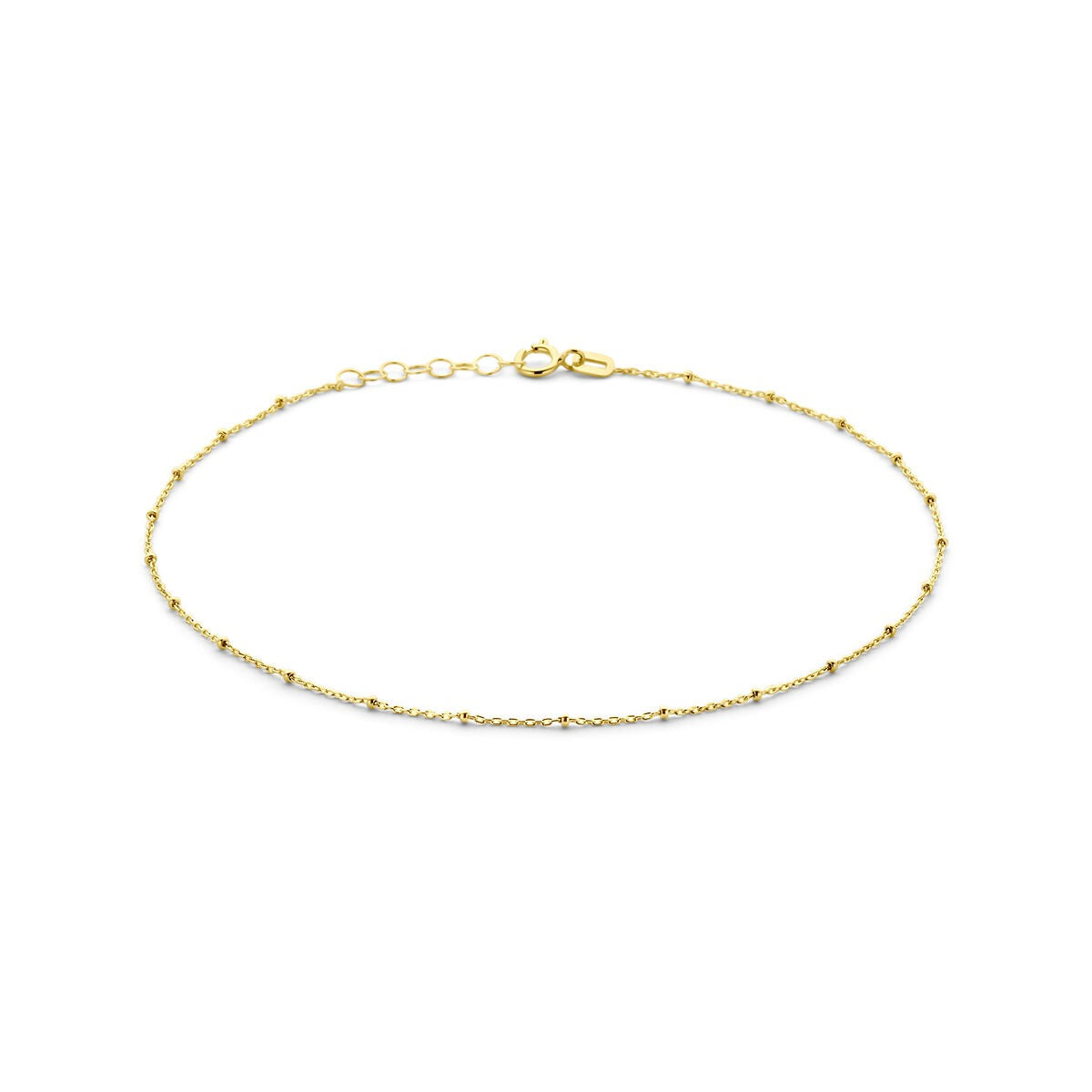 Anklet aus 14 Karat Gelbgold mit kleinen Kugeln und feiner Gliederkette