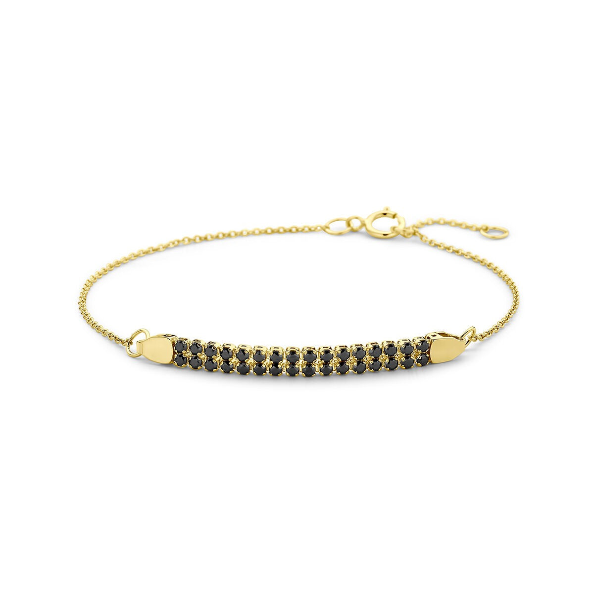 Armband aus 14k Gelbgold mit schwarzem Spinell und feiner Gliederkette