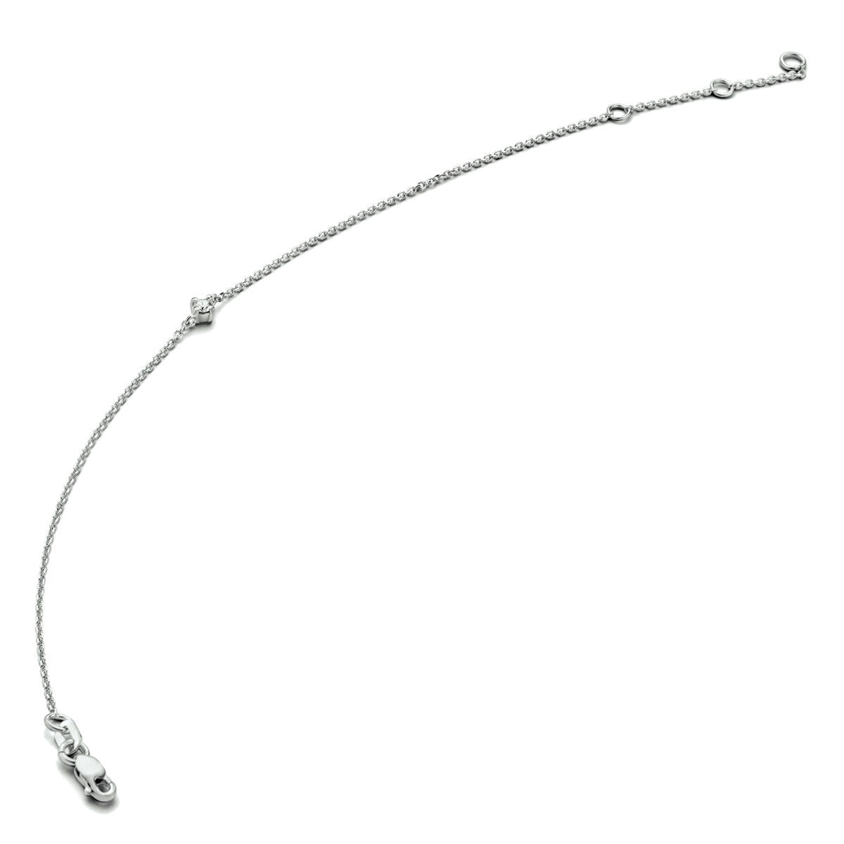 14k Weißgold-Armband mit 0,03 ct Diamant, feine Gliederkette und Karabinerverschluss