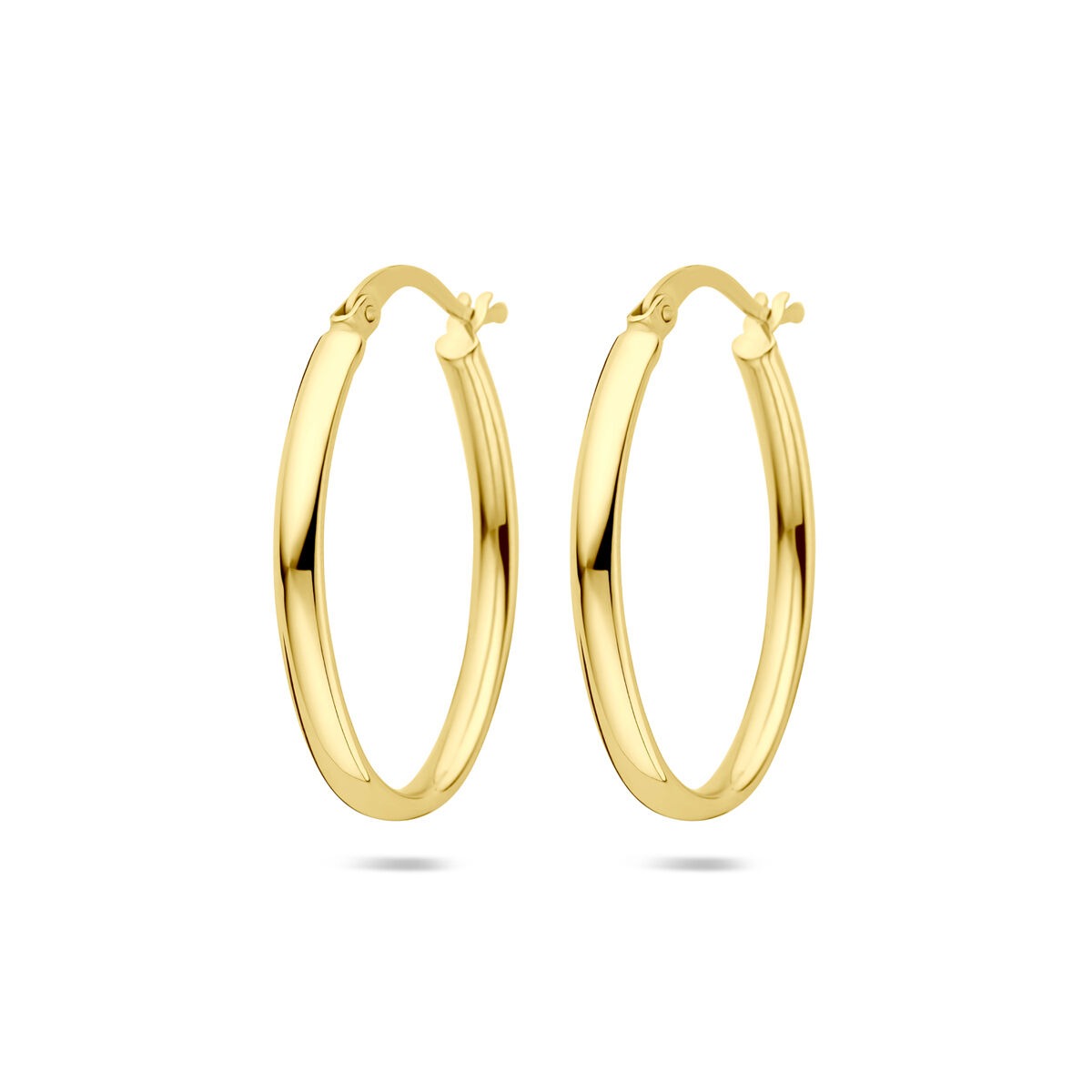 14k goldene Creolen mit glänzender Oberfläche und klassischer runder Form