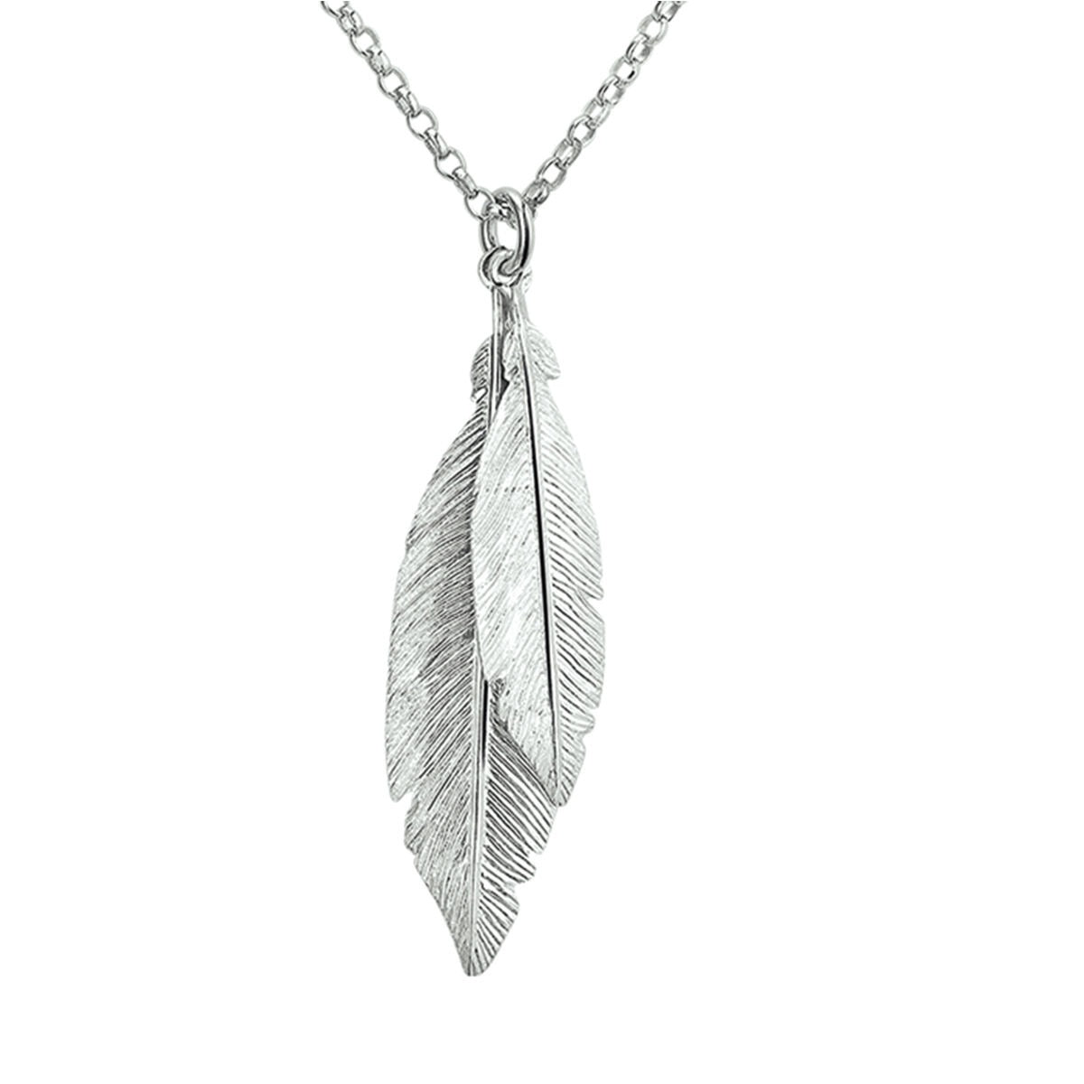 Silbernes Collier aus rhodiniertem 925 Silber mit zwei Federn als Anhänger