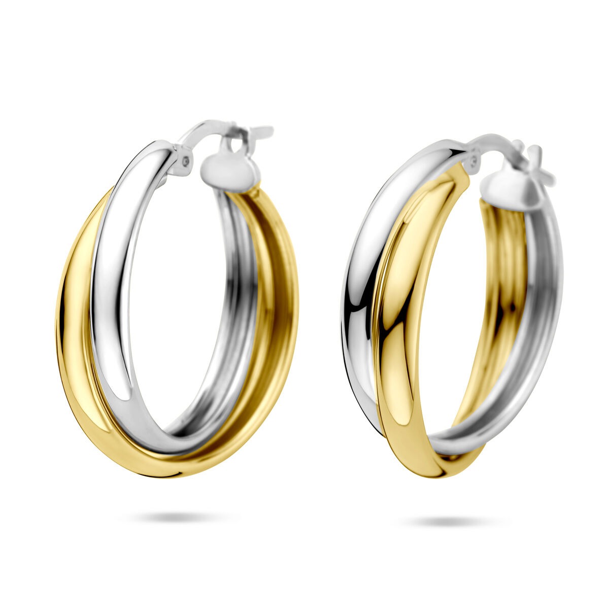 Bicolor Ohringe aus 925 Silber, vergoldet und rhodiniert, 23,5x6 mm, mit glänzender Oberfläche