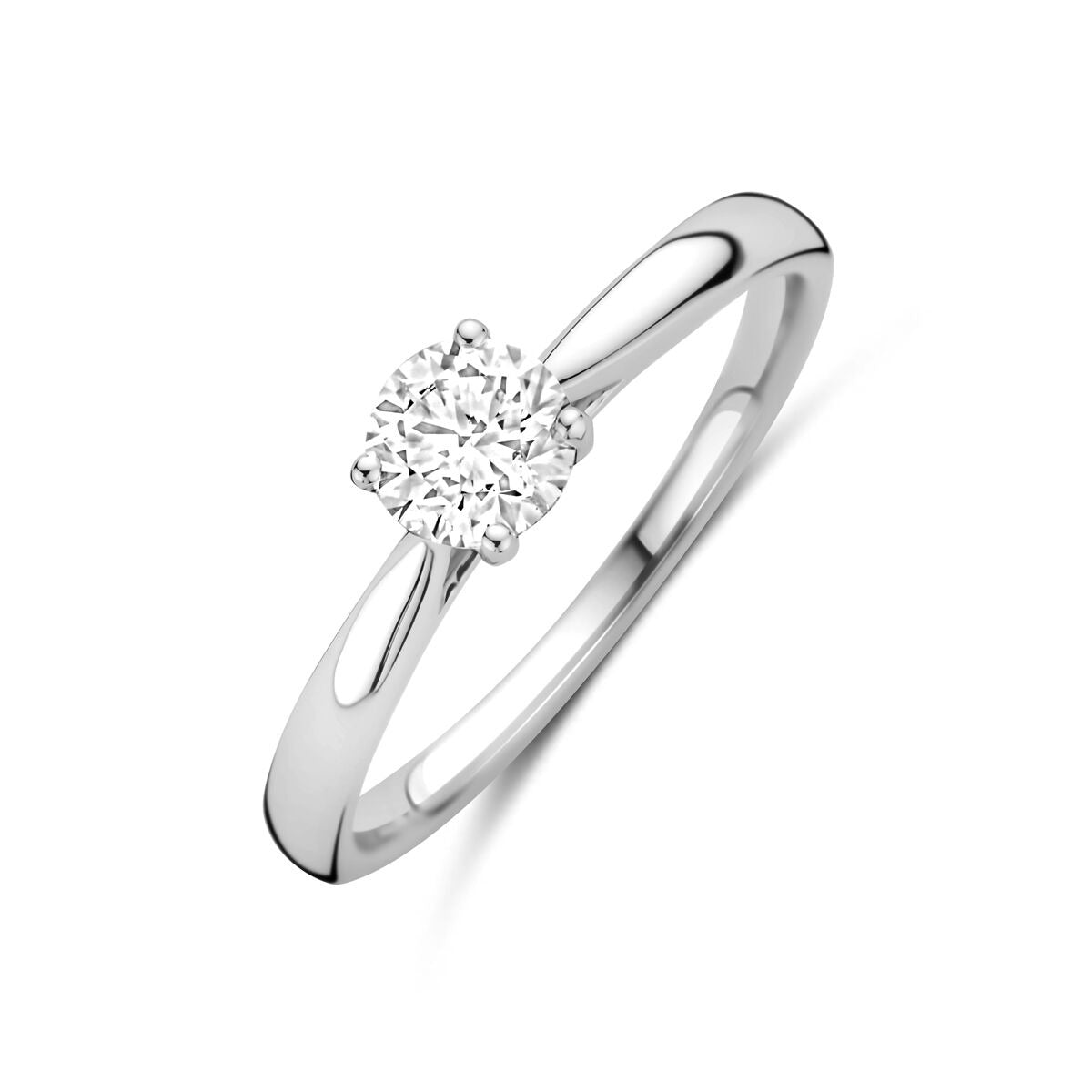 14k Weißgold Damenring mit 0,50 ct lab-grown Diamant und schmalem, glänzendem Band