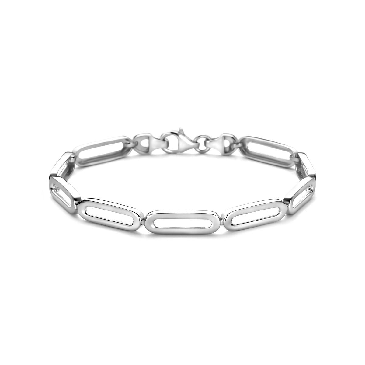 Armband aus rhodiniertem 925 Silber mit ovalen Gliedern, 5,7 mm breit und 19 cm lang