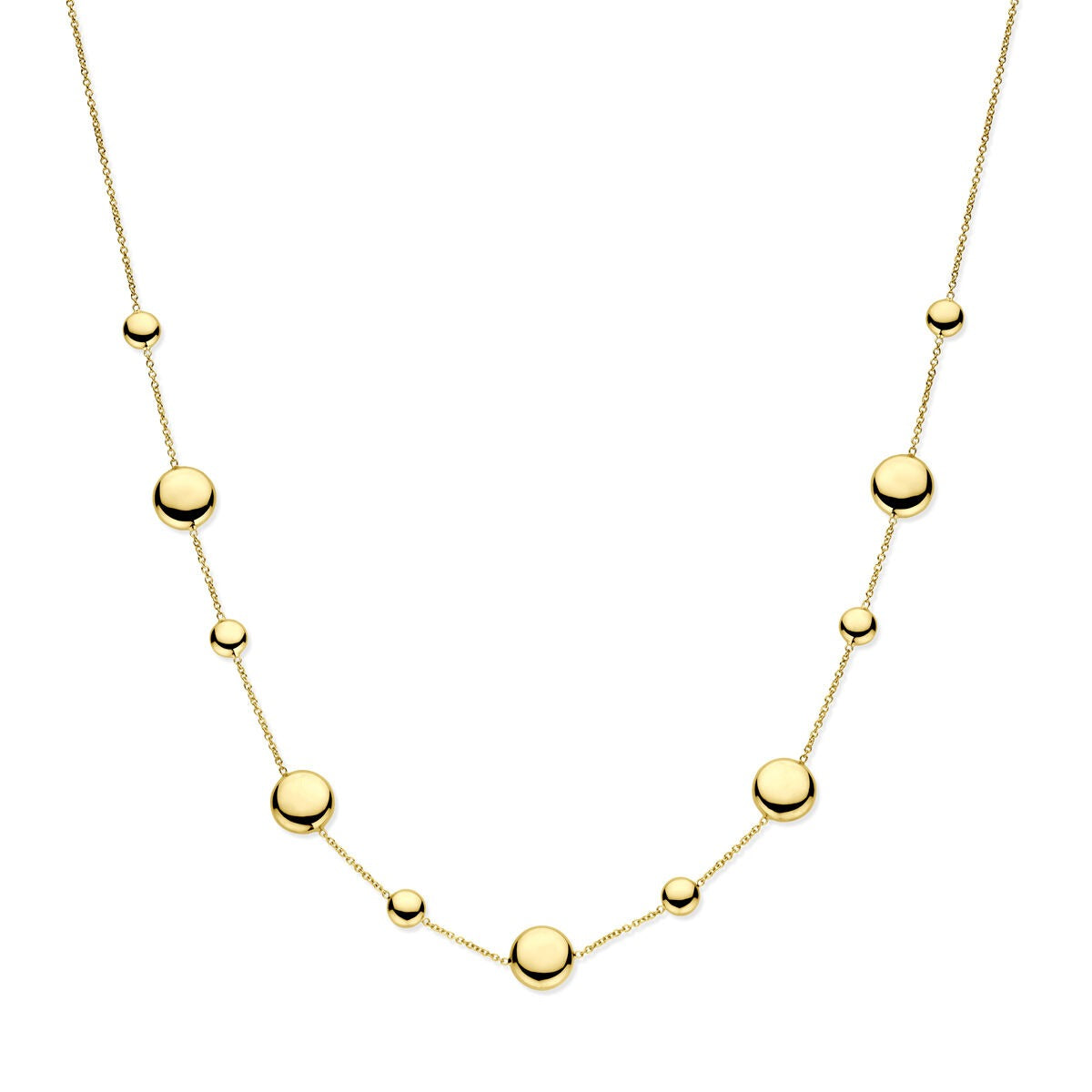 Damen Collier aus 14k Gelbgold mit runden, flachen Elementen in unterschiedlicher Größe