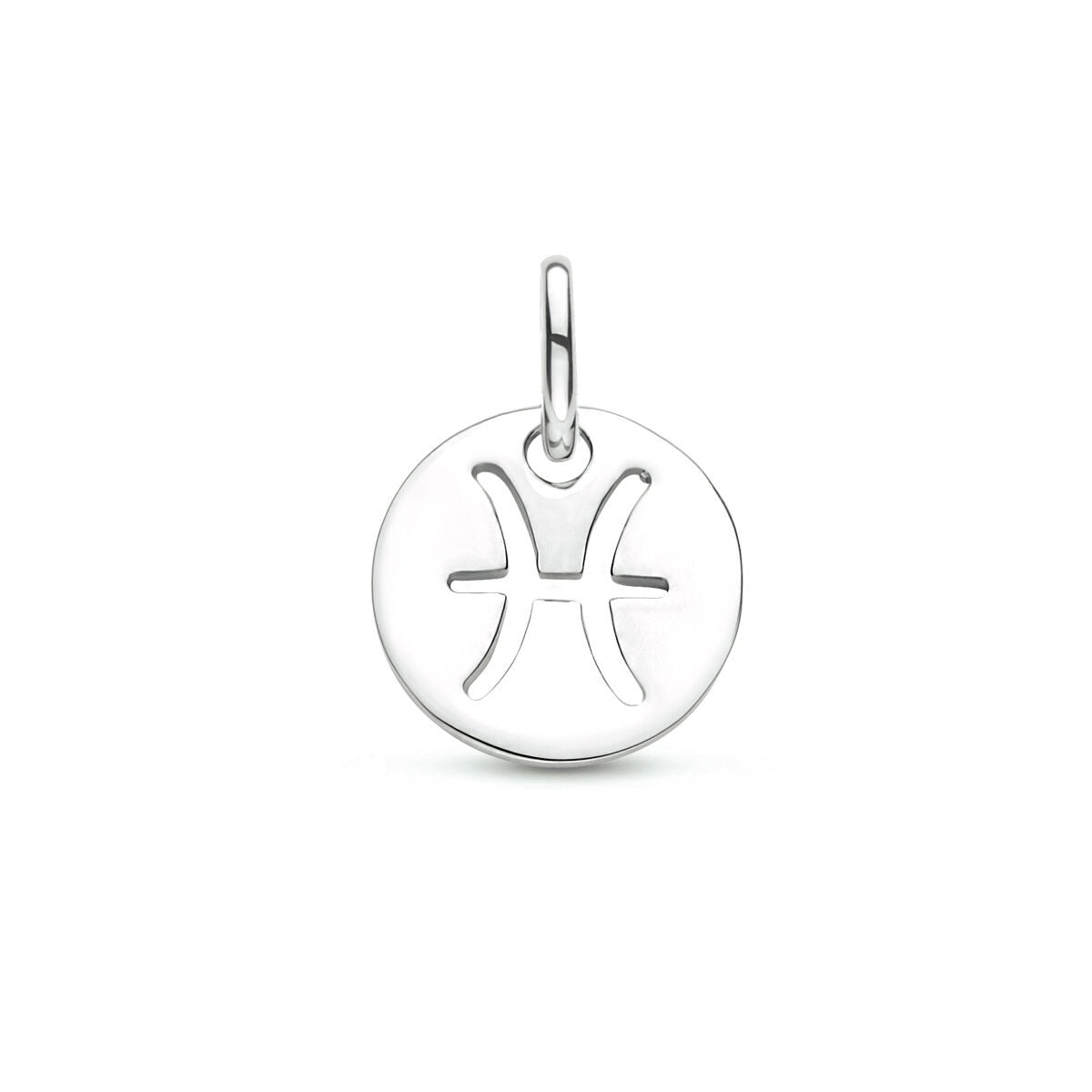Hänger aus rhodiniertem 925 Silber mit dem Sternzeichen Fische in runder Form