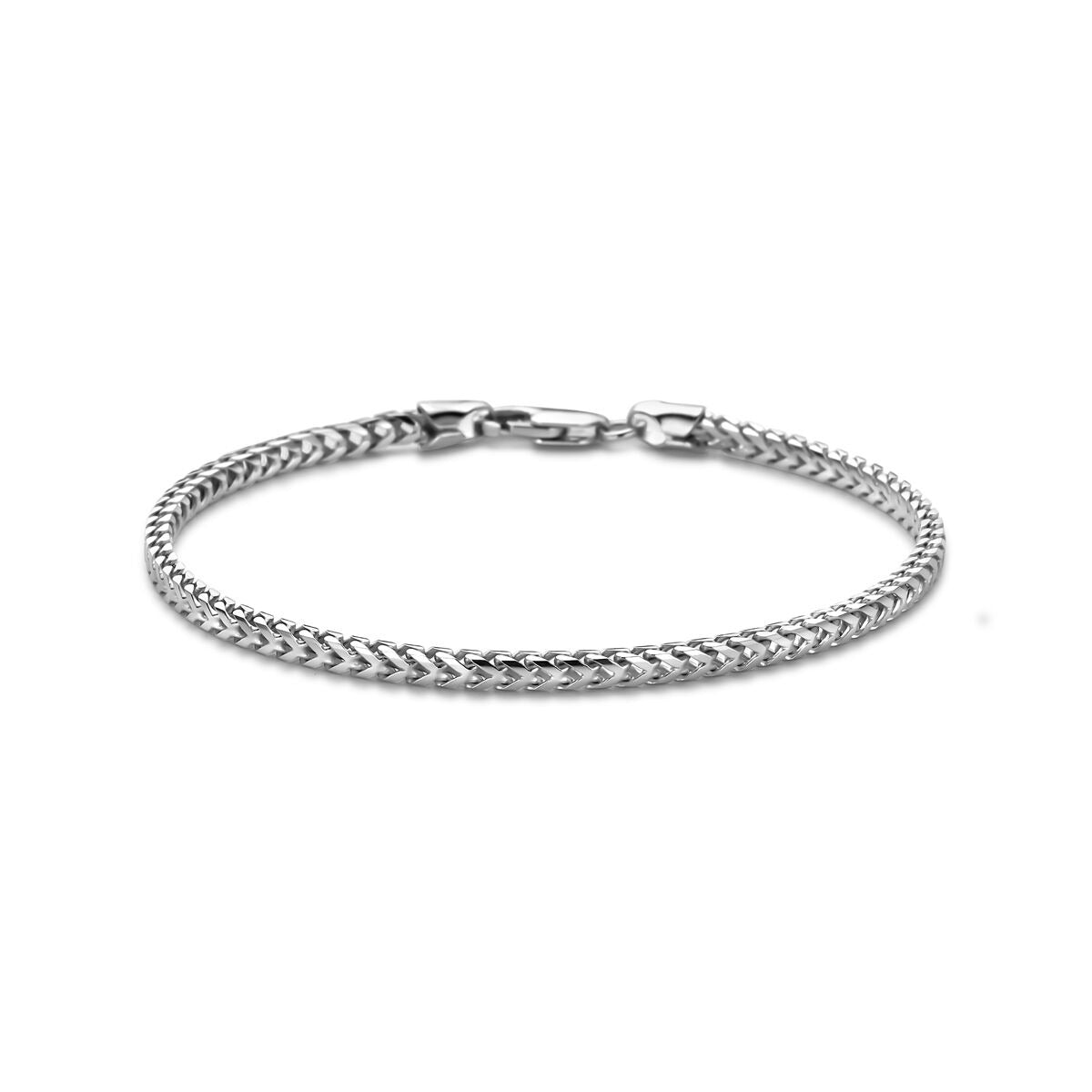 Herrenarmband aus rhodiniertem Silber mit 2,8 mm breitem Vossenschwanz-Muster