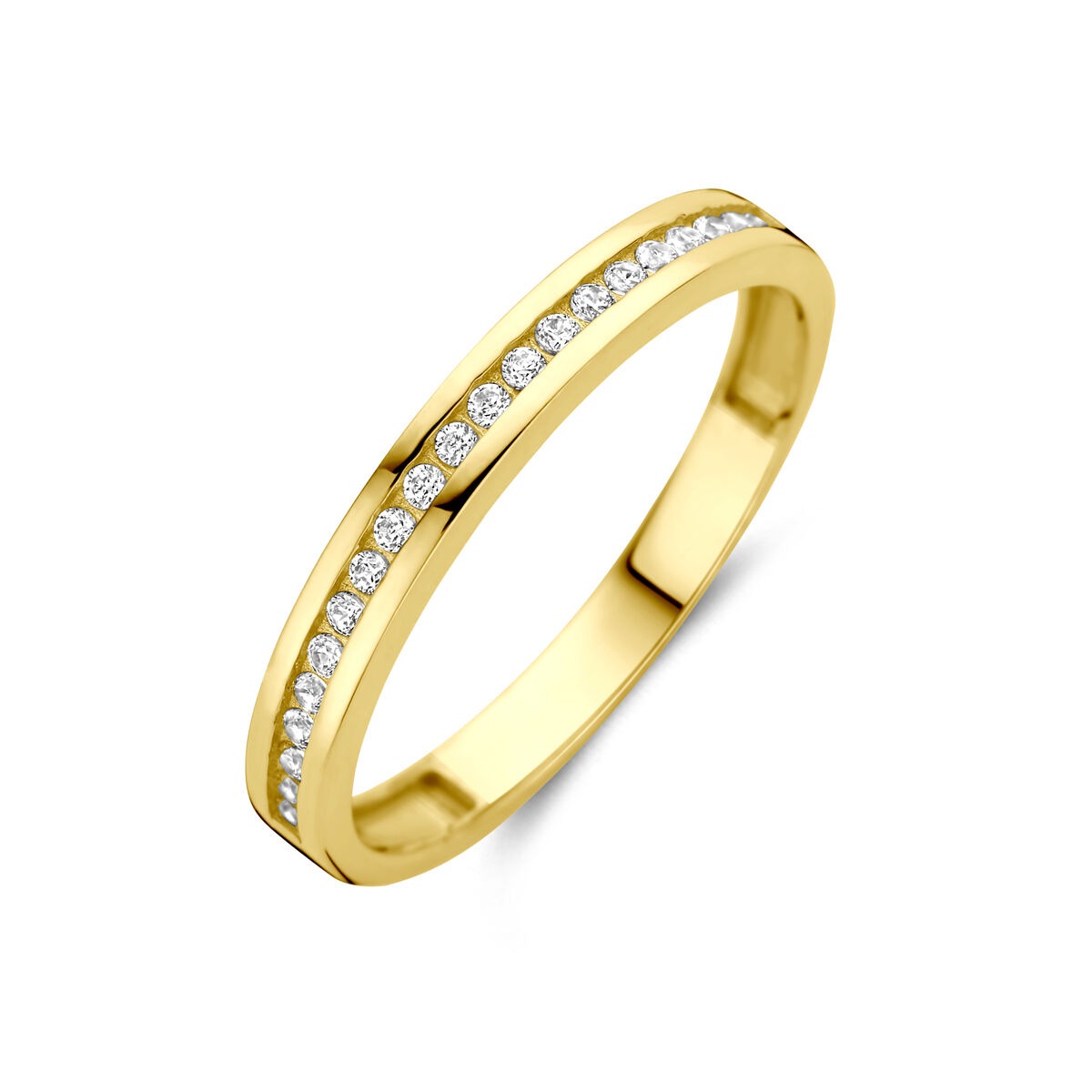 Ring aus 14 Karat Gelbgold mit Zirkonia in Alliance-Rijzetting, 2,5 mm breit