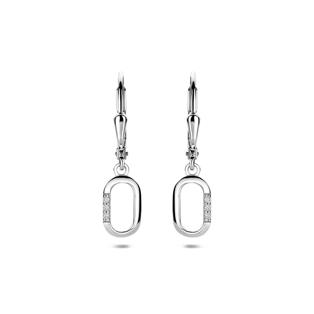 Zilveren oorhangers met zirkonia – gerhodineerd entourage ontwerp 25 mm