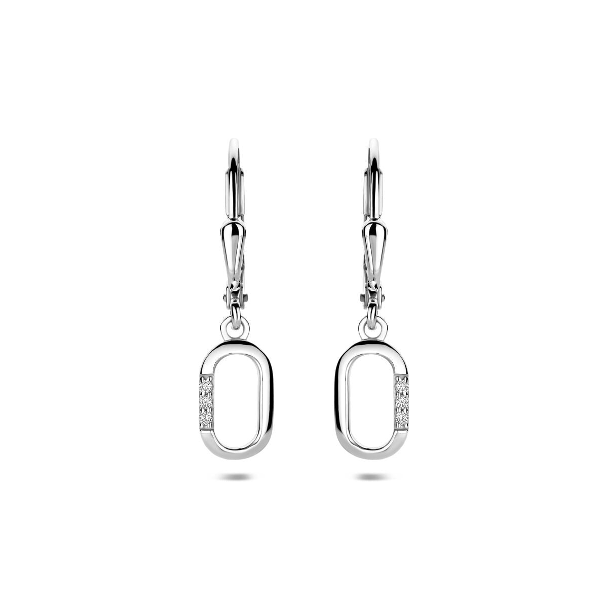 Silberne Ohrhänger mit Zirkonia im rhodinierten Entourage-Design, 25 mm lang