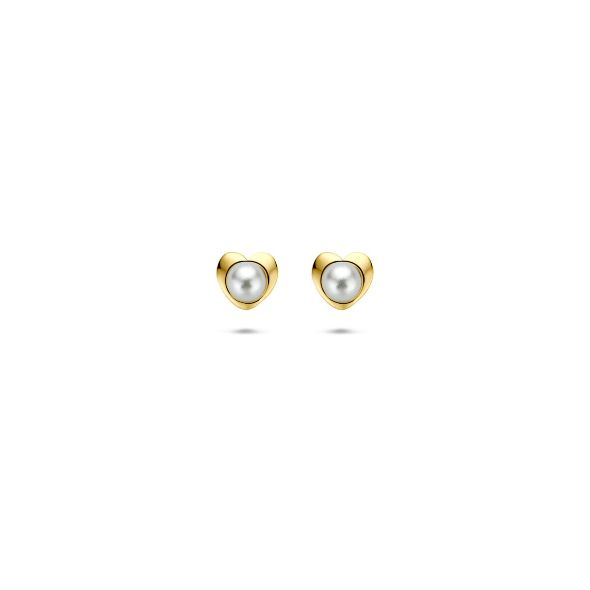 14k goldene Ohrstecker mit 4,5 mm Perle und herzförmigem Design