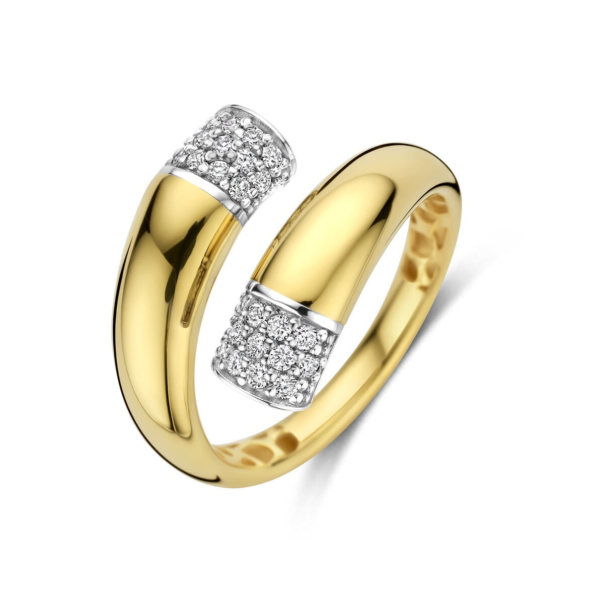 Bicolor Damenring aus 14k Gold mit diamantbesetzten Elementen, 16 mm breit