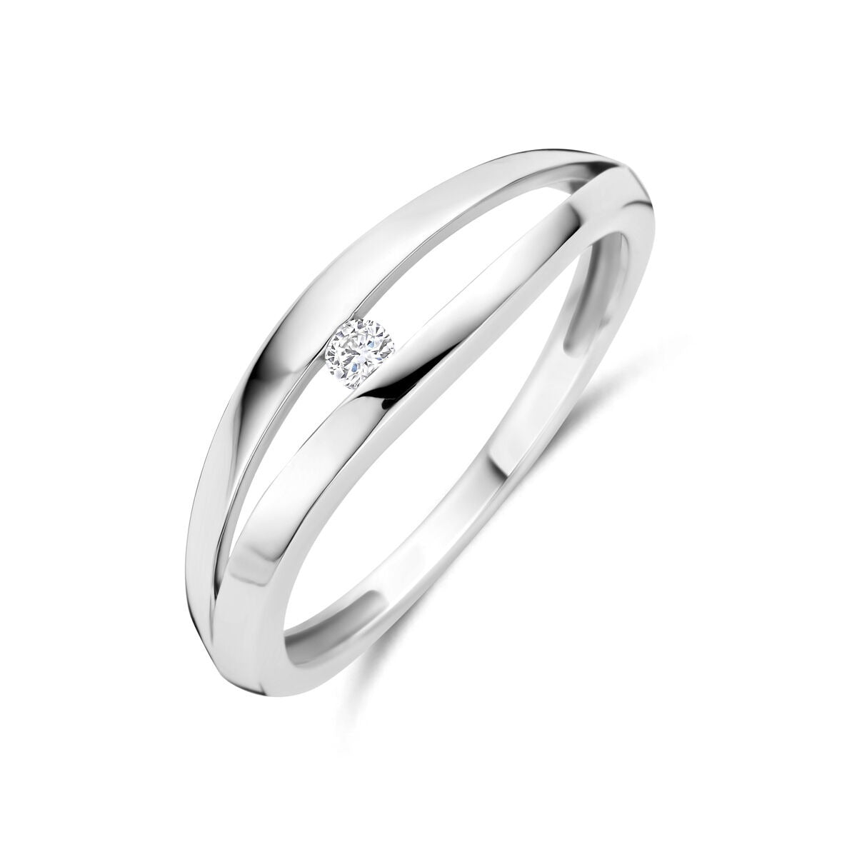 Zweiteilige Damenring aus Silber mit 6 mm Breite und einem kleinen lab-grown Diamanten