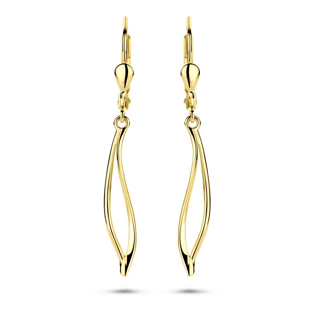 14k goldene Ohrhänger mit Brisur-Haken und geschwungener, eleganter Form