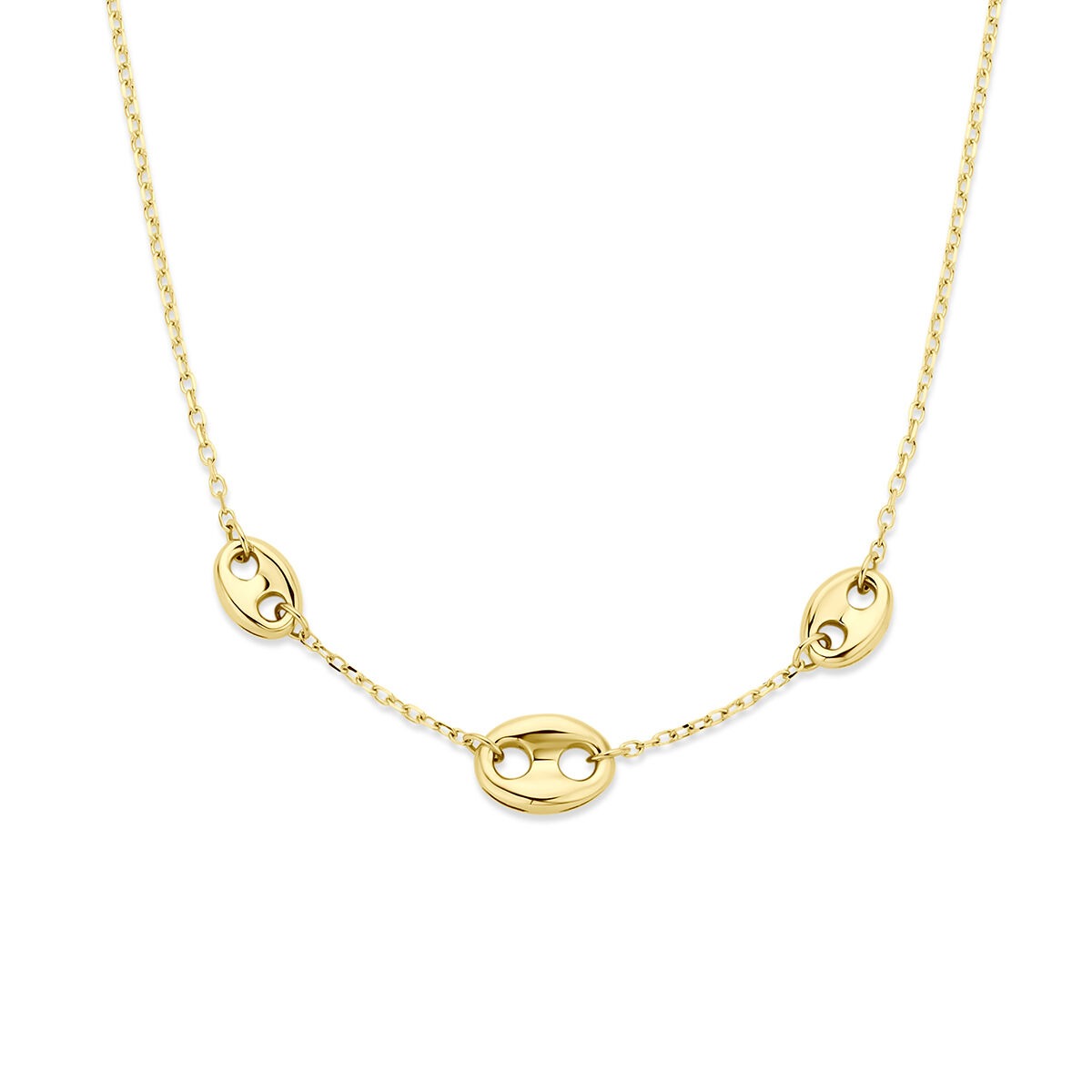 Kette aus 14k gelbem Gold mit drei ovalen Kaffee-Bohnen-Elementen