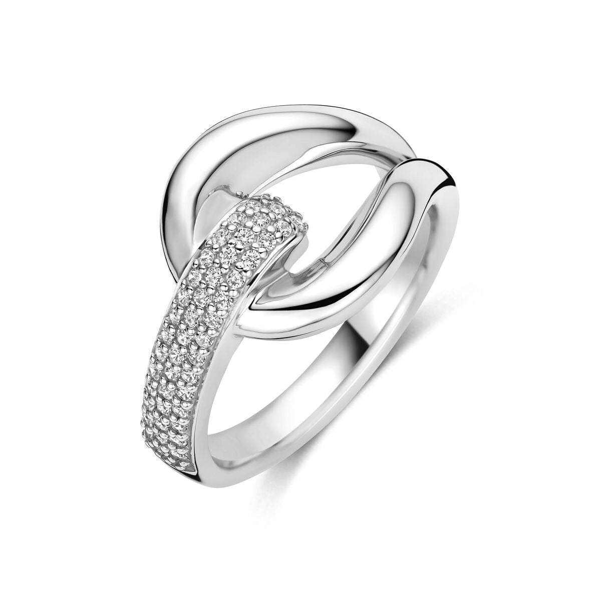Ring aus rhodiniertem 925er Silber mit Pavé-Zirkonia und geschwungenem Design