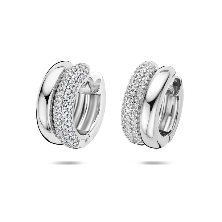 Zilveren oorringen dames met zirkonia – gerhodineerd klapoorringen 17.5 mm