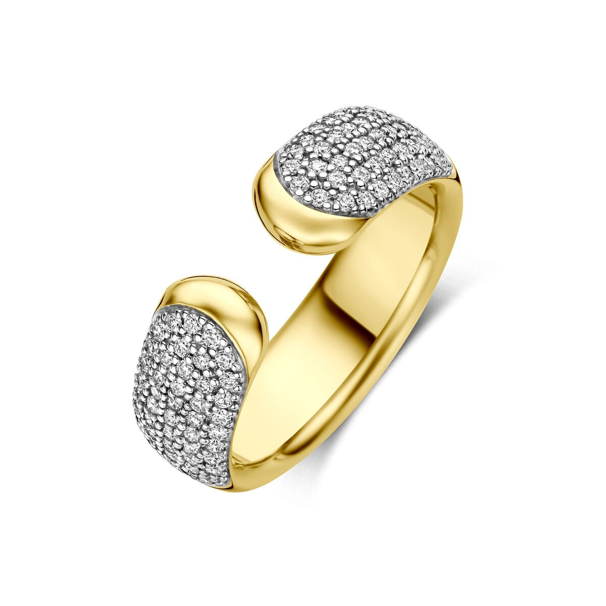 Ring aus 14k Gelbgold mit zwei gepflasterten Diamanten an den Enden
