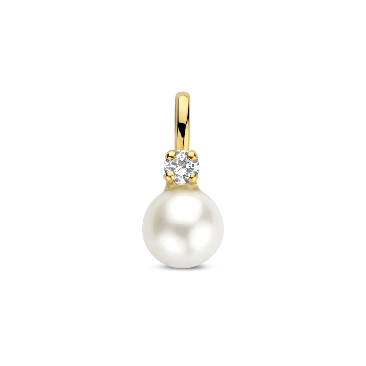 Hänger aus 9k Gelbgold mit einer Süßwasserperle und Zirkonia, Durchmesser 13 mm