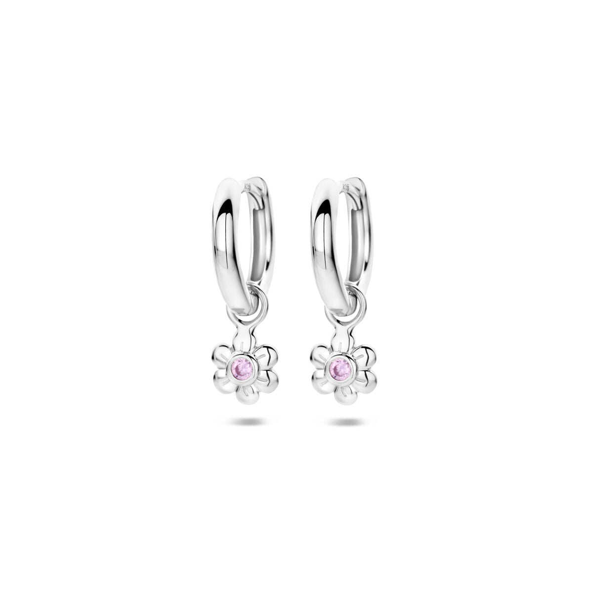 Silberne Ohrhänger mit pinkem Zirkonia und Blumen-Design