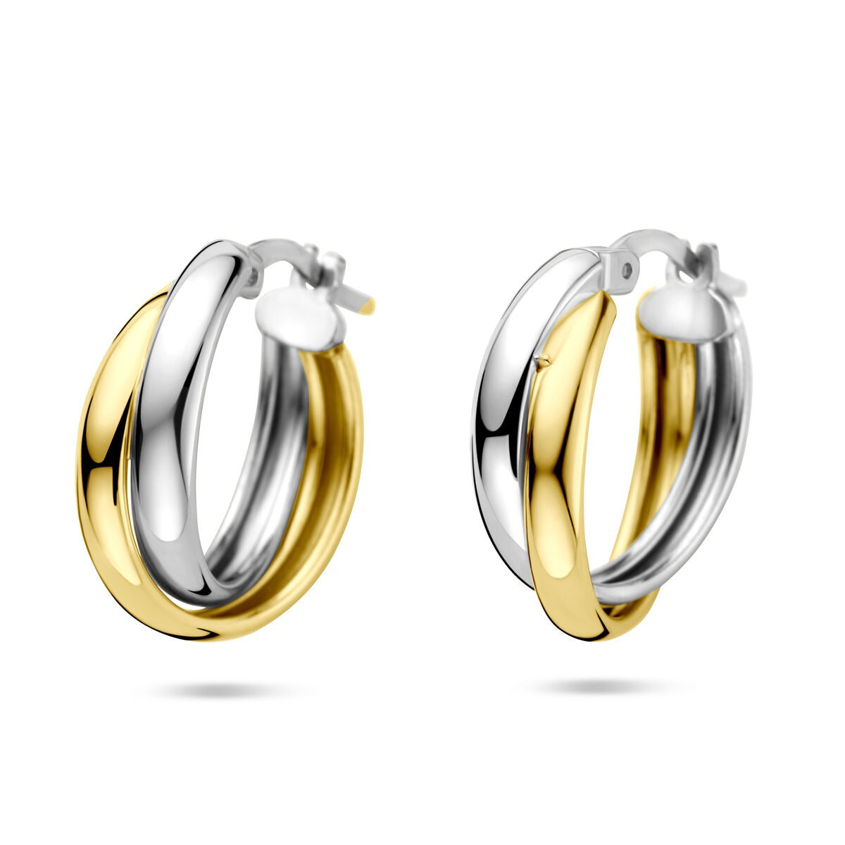 Bicolor Ohrhänger aus vergoldetem und rhodiniertem 925 Silber, 19,5 x 6,5 mm