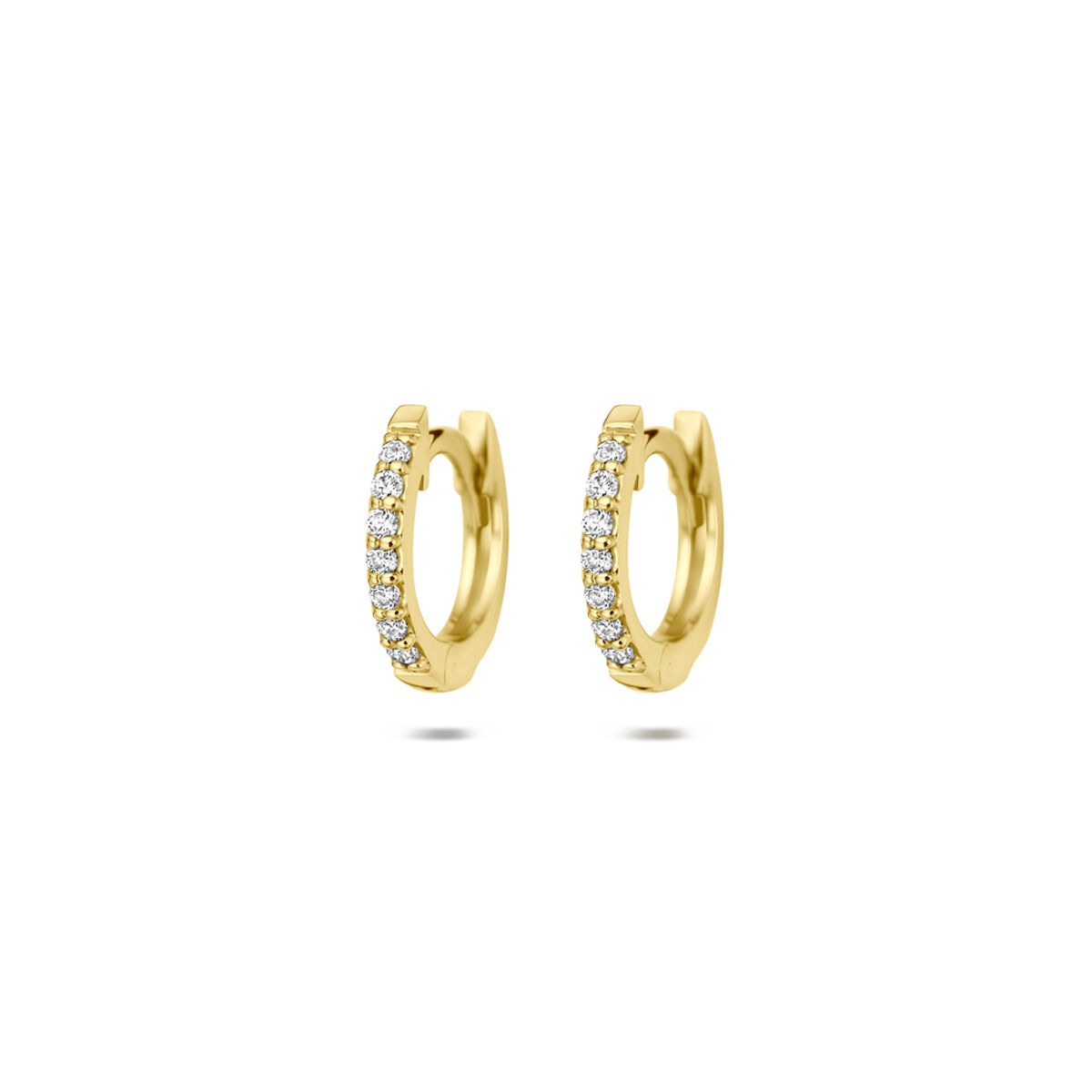 14k gelbgoldene Klappohrringe mit 0,22 ct lab-grown Diamanten in einer Reihe angeordnet