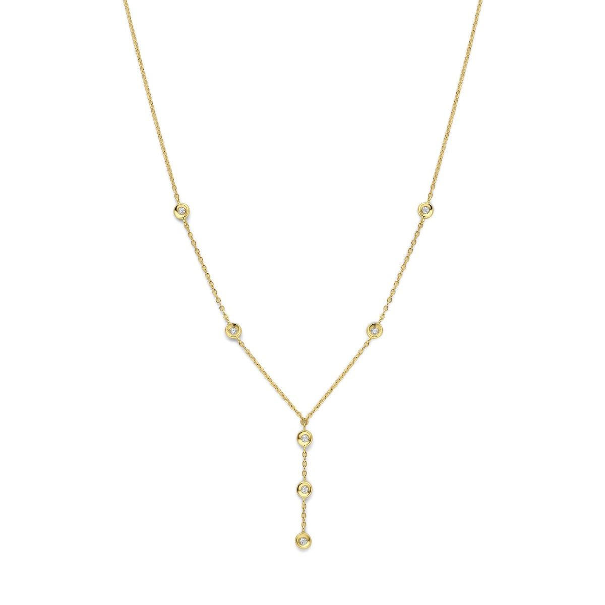 14k Gelbgoldcollier mit fünf Diamanten, insgesamt 0,21 ct, in Y-Form gestaltet