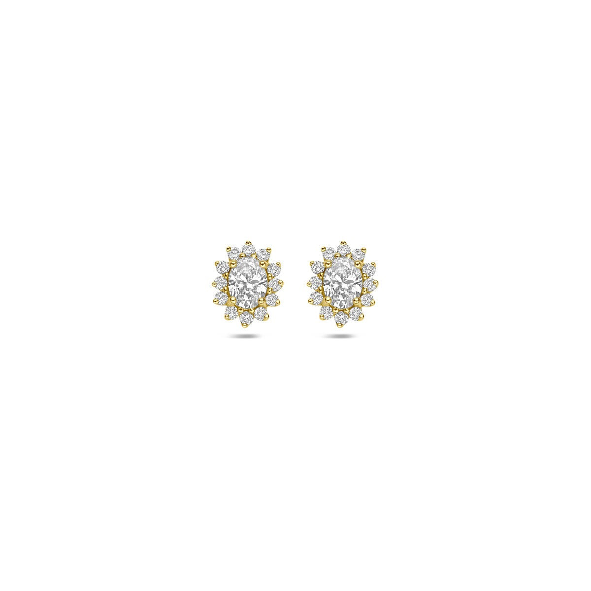 Ohrstecker aus 14 Karat Gelbgold mit einem zentralen lab-grown Diamanten und kleinen weißen Steinen