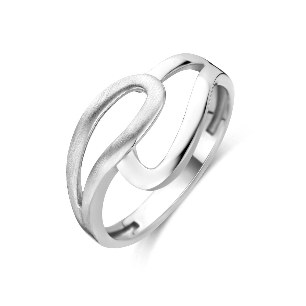 Ring aus rhodiniertem Silber 925 mit polierter und matter Oberfläche in geschwungener Form
