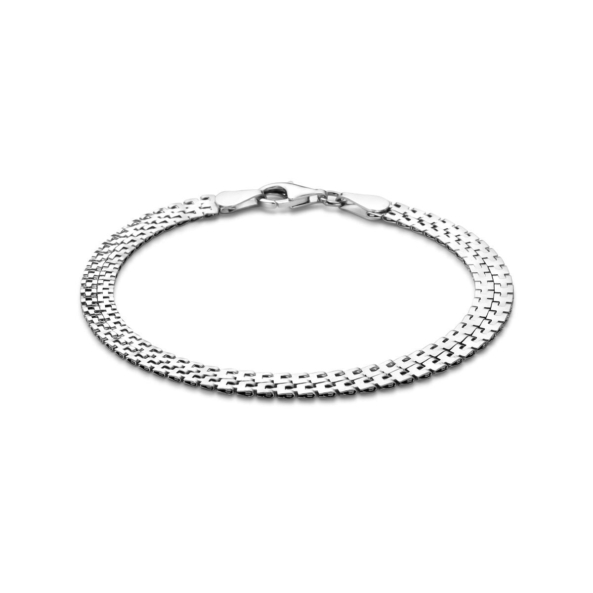 Silbernes Damenarmband mit rhodiniertem Finish und fantasievoller 5 mm Gliederung, 18 cm lang